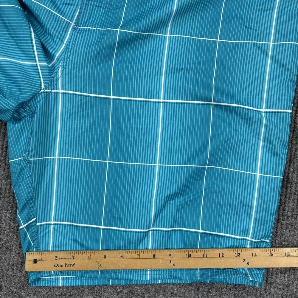 Op Board Shorts Mens Size 3XL Aqua Blue Plaid Swim Trunks Mesh Lined Pockets